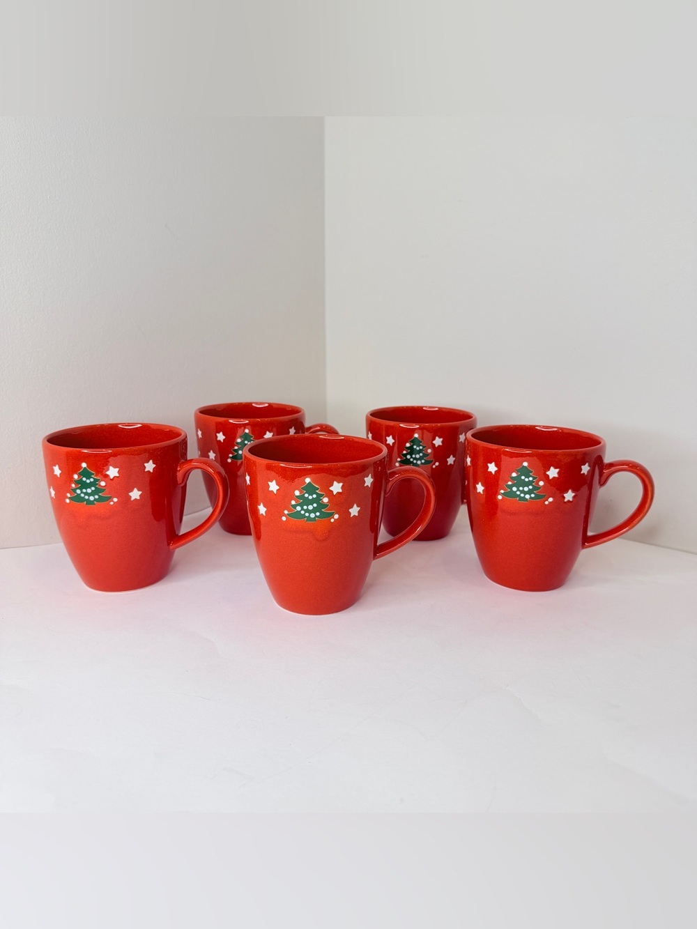 Vintage Waechtersbach Jumbo Caffe Latte Christmas Tree Mugs Set 5 NWT